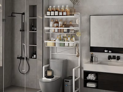 White Multi tier Bathroom Cabinet Rack Over Toilet For Toiletries Storage Modern Design 3d model