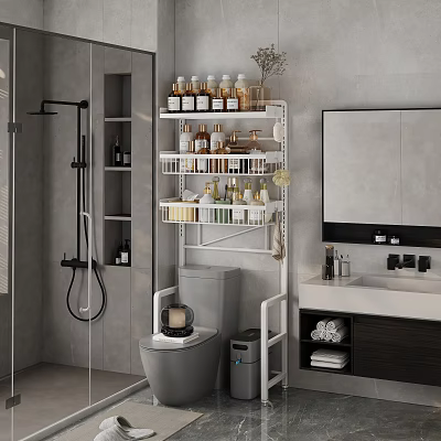 White Multi tier Bathroom Cabinet Rack Over Toilet For Toiletries Storage Modern Design 3d model