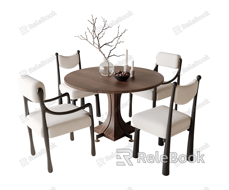 Middle style dining table and chair combination model