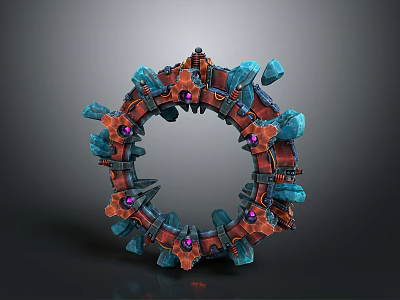 Futuristic Sci Fi Ring Structure With Blue Red Metallic Parts And Purple Glowing Nodes 3d model