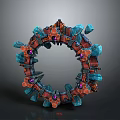 Futuristic Sci Fi Ring Structure With Blue Red Metallic Parts And Purple Glowing Nodes