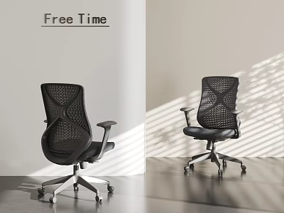 Ergonomic Modern Black Office Chair With Mesh Backrest And Silver Wheels 3d model