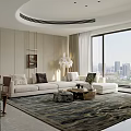 Modern Living Dining Area With Floor to Ceiling Windows City View Sofa and Accent Chair