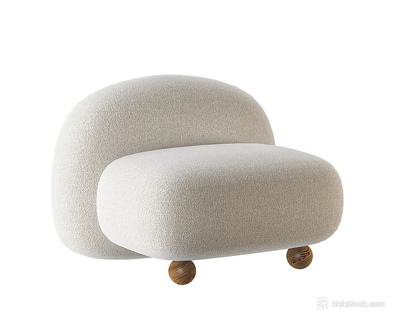 Modern Single Sofa With Curved Design Soft Beige Fabric And Wooden Legs 3d model 