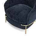 Navy Blue Velvet Single Sofa with Curved Armrests and Golden Metal Legs Modern Elegant Design