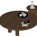 Round Wooden Coffee Table With Small Side Table Black Tray Decorative Balls And Book