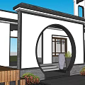 Traditional Ancient Chinese Architecture With Circular Doorway Courtyard And Wooden Features