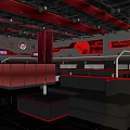 Modern Bar Interior With Red Lighting Bar Counter Black Seating And Chic Decor 3d model