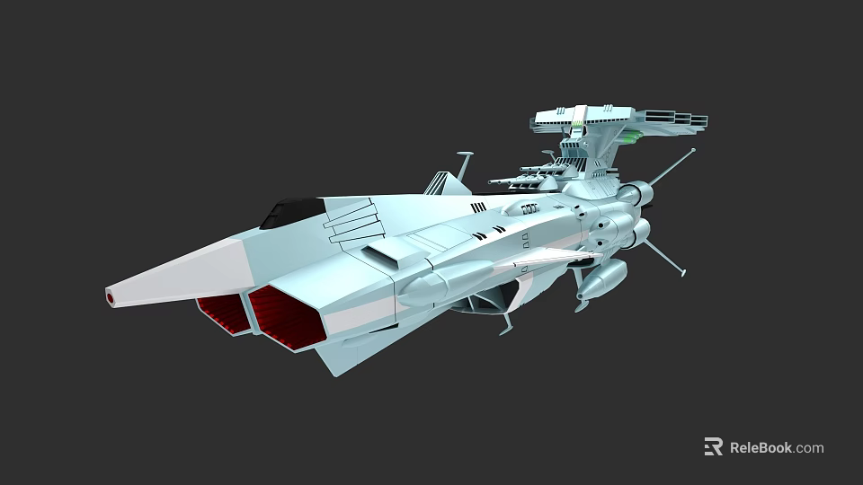 Futuristic Military Ship With Sleek Design Red Thrusters And Radar Array 3d model