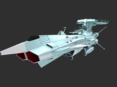Futuristic Military Ship With Sleek Design Red Thrusters And Radar Array 3d model