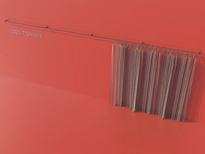 VOLUTIONWE Slender Transparent Strips Chandelier Hanging on Long Rod in Red Background Setting 3d model