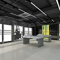 Modern Retail Display Space With Black Cabinets Yellow Green Lighting And Mirror Reflections
