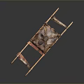 Traditional Ornate Sedan Chair With Golden Frame Painted Panels And Carrying Poles
