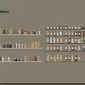 Neatly Arranged Spice Jars With Various Spices On Wall Mounted Shelves In Modern Kitchen