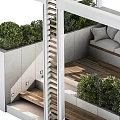 Contemporary Leisure Area Interior With White Frame Gray Sofa Green Plants And Wooden Floor