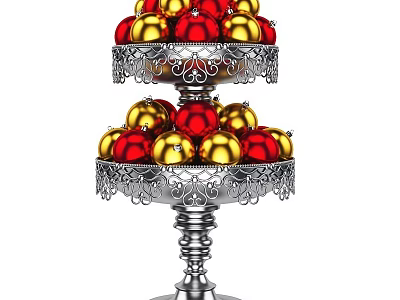 Two Tiered Metal Decorative Ornament Set With Red And Gold Balls 3d model