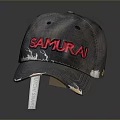 Blue Distressed Samurai Baseball Cap With Red Letters And Frayed Edges