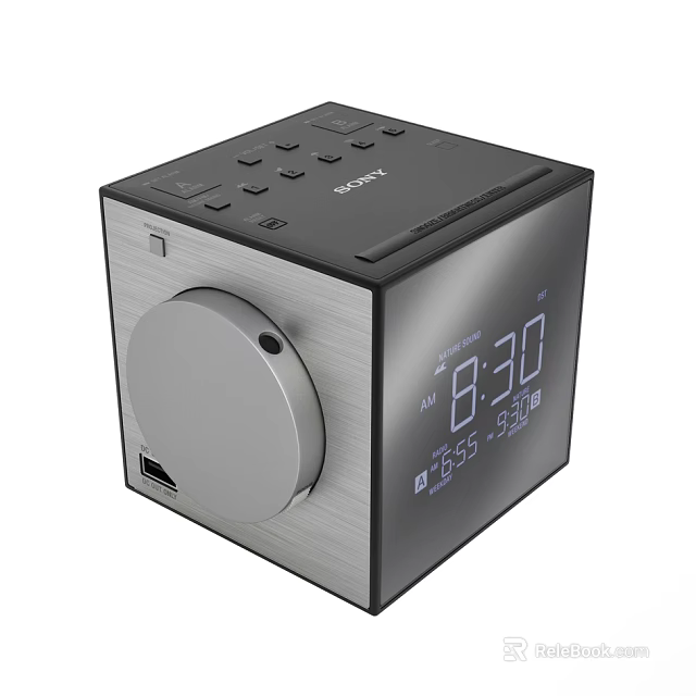 Modern Cube Shaped Digital Clock with LED Display Control Buttons and Knob 3d model 
