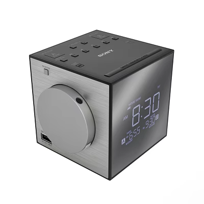 Modern Cube Shaped Digital Clock with LED Display Control Buttons and Knob 3d model