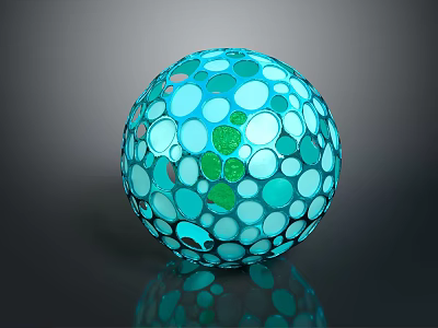 Decorative Blue Sphere With Circular Holes On Surface And Reflective Finish 3d model