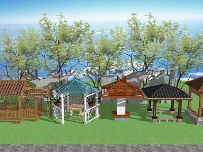 New Chinese Style Pavilion Wooden Pavilion Anticorrosive Wooden Pavilion Landscape Pavilion model