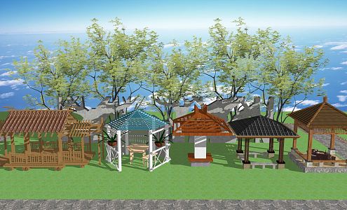 New Chinese Style Pavilion Wooden Pavilion Anticorrosive Wooden Pavilion Landscape Pavilion 3d model