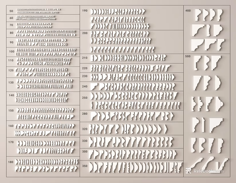 Different Decorative Crown Molding Profiles and Styles for Home Interior Decoration Projects 3d model 