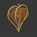 Ornamental Decorative Set With Golden Heart Shaped Frame And Radiant Red Orange Pattern