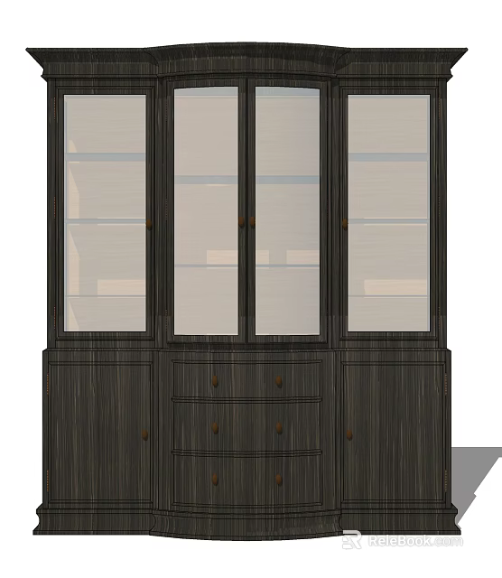 Wooden Storage Cabinet with Glass Display Doors Drawers and Modern Design 3d model 