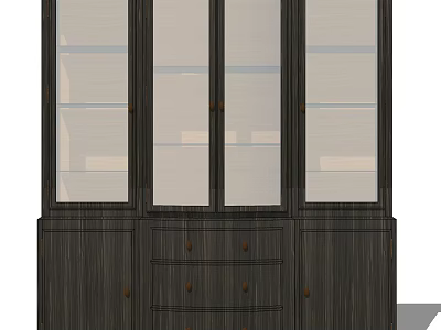 Wooden Storage Cabinet with Glass Display Doors Drawers and Modern Design 3d model