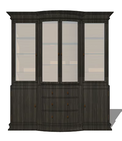 Wooden Storage Cabinet with Glass Display Doors Drawers and Modern Design 3d model