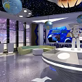 Space Theme Room Interior With Astronaut Figure Globe Decor And Starry Ceiling 3d model
