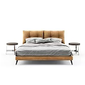 Modern Double Bed With Brown Upholstered Headboard Gray Linen And Side Table 3d model
