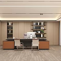 Modern Luxury Executive Office Interior With Large Marble Display Cabinet And Comfortable Ergonomic Furniture
