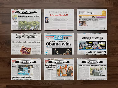 Various Newspapers With Different Headlines Including Obama Wins And Post Publications 3d model