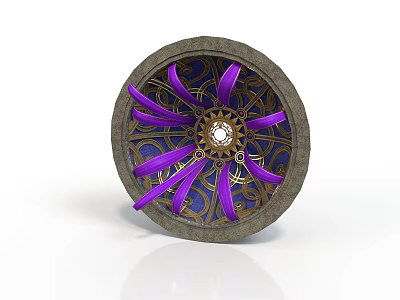 Intricate Circular Architectural Decoration with Purple Petal Patterns Gear Center and Gray Frame 3d model