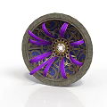 Intricate Circular Architectural Decoration with Purple Petal Patterns Gear Center and Gray Frame