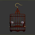 Decorative Ornament Set with Red Birdcage White Birds and Golden Details
