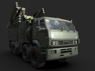 Military Green Utility Vehicle With Multiple Launch Tubes Heavy Duty Truck Design 3d model