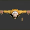 Game Movie Character Elderly Man Wearing Yellow Coat Red Bow Tie with Cane Arms Outstretched