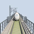 High-Speed Railway Road Facilities With Viaduct Concrete Piers Electric Poles And High-Speed Train