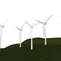 Multiple Industrial Wind Turbines Operating on Green Hills Under Clear Blue Sky