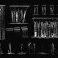 Architectural Water Components Featuring Vertical Columns Cascading Waterfalls And Decorative Line Designs