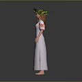 Woman in White Long Dress With Red White Embroidered Sleeves and Green Flower Crown