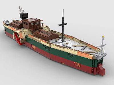 Colorful Building Blocks Ship With Green Red Brown Hulls Deck Structures Mast And Equipment 3d model