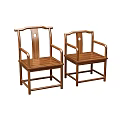 Solid Wood Traditional Chinese Tea Table Chairs With Curved Backrest Armrests And Circular Cutout Design 3d model