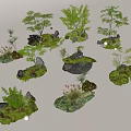 Small Green Plant Landscapes With Various Trees Grass Stones And Independent Small Ecosystems