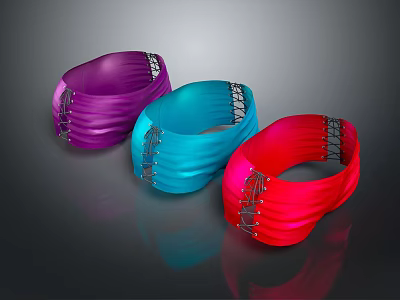 Fashionable Bracelets in Purple Blue Red with Shiny Finish and Metal Clasps 3d model