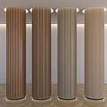 Four Vertical Striped Columns in Various Wooden Tones with Ceiling Lights Indoor