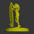 Muscular Green Frog Character Standing With Blue Pink Surfboard On Round Base